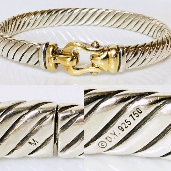 David Yurman 925 18k Cable Buckle Bangle Bracelet - Picture 5 of 8